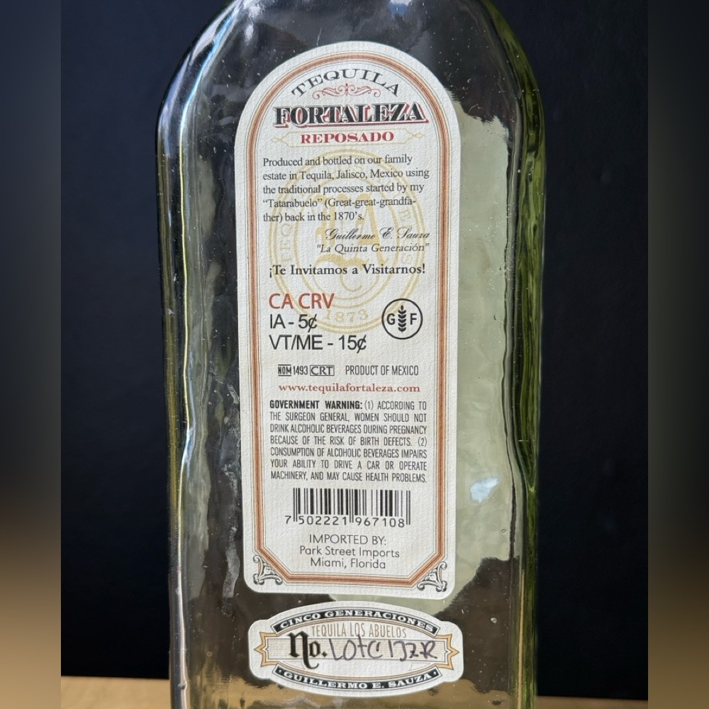 Fortaleza Tequila Reposado EMPTY BOTTLE & CORK - Picture 3 of 6